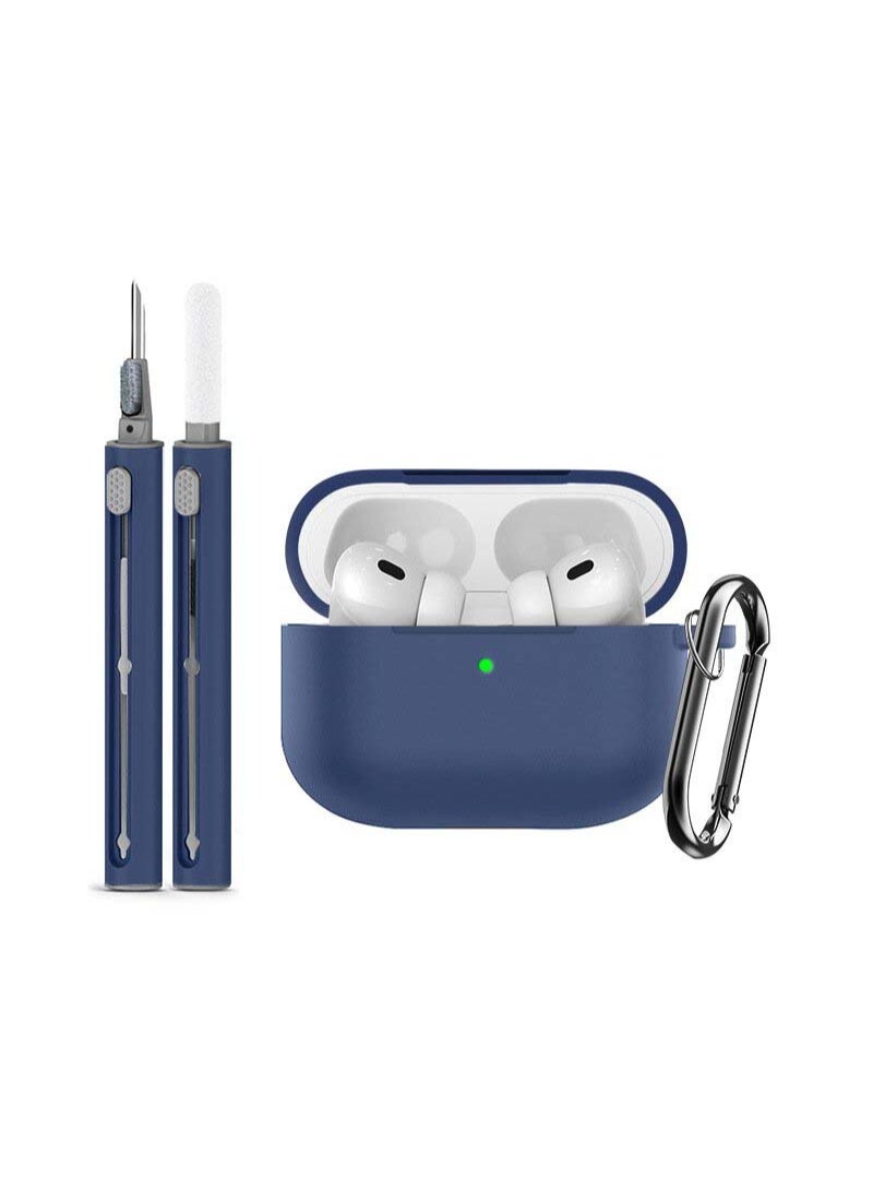 اوراکس AirPods Pro 3 غطاء الحالة مع سلسلة المفاتيح ومجموعة التنظيف ، إكسسوارات سماعات الرأس ، مادة السيليكون ، السيليكون الناعم الوقائي الكامل ، مناسب للنساء والرجال (أزرق داكن) - Image 1
